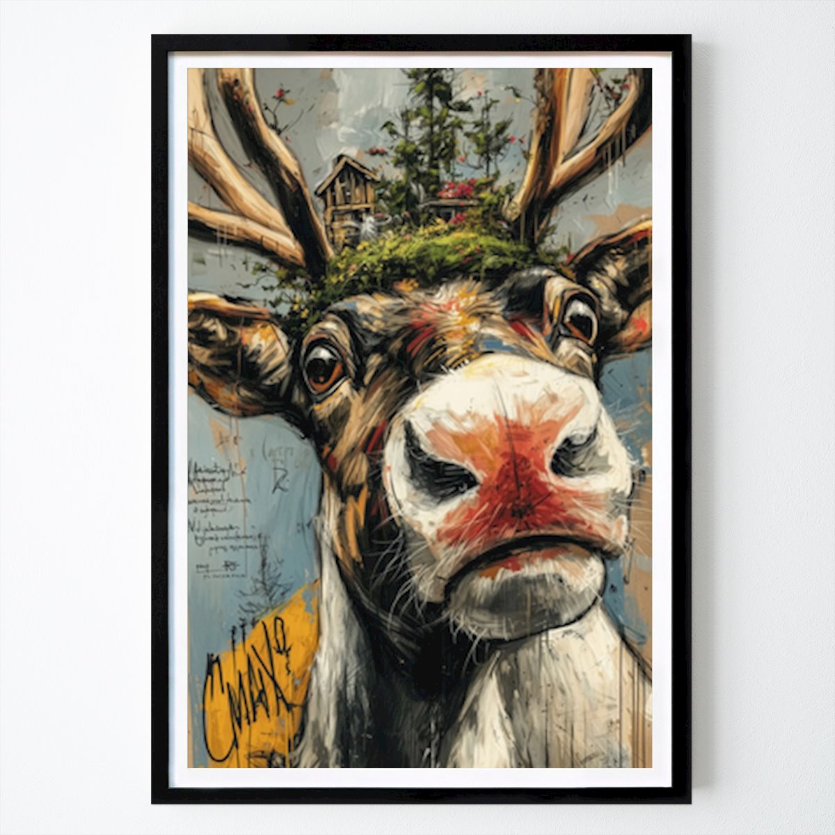 Illustration Poster: Surreal Nordic Reindeer Art Print Scandinavian Wildlife Wall Art Modern Nature Poster by Thomas Kristensen