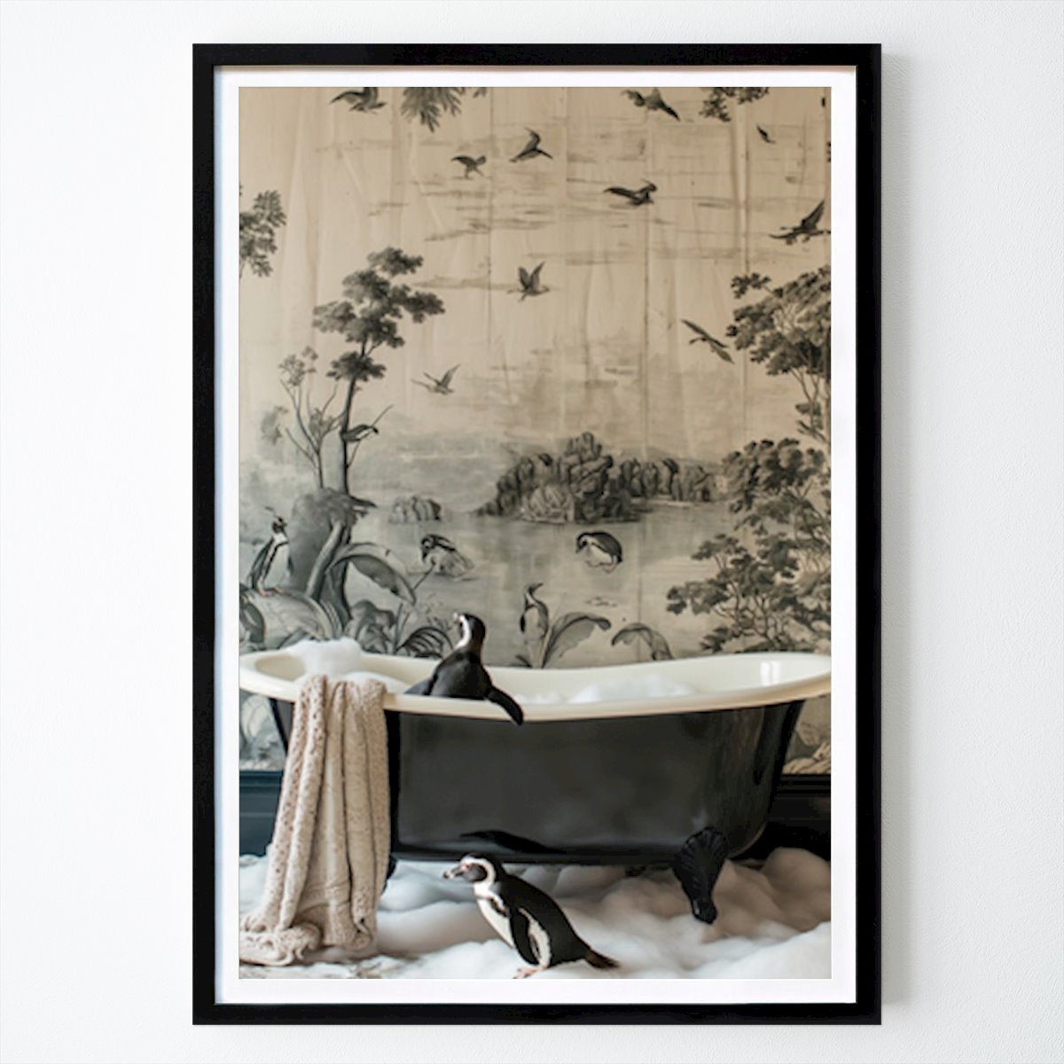 Retro & Vintage Poster: Chic Bathing With Penguins: A Whimsical Retreat by Niky Rahner