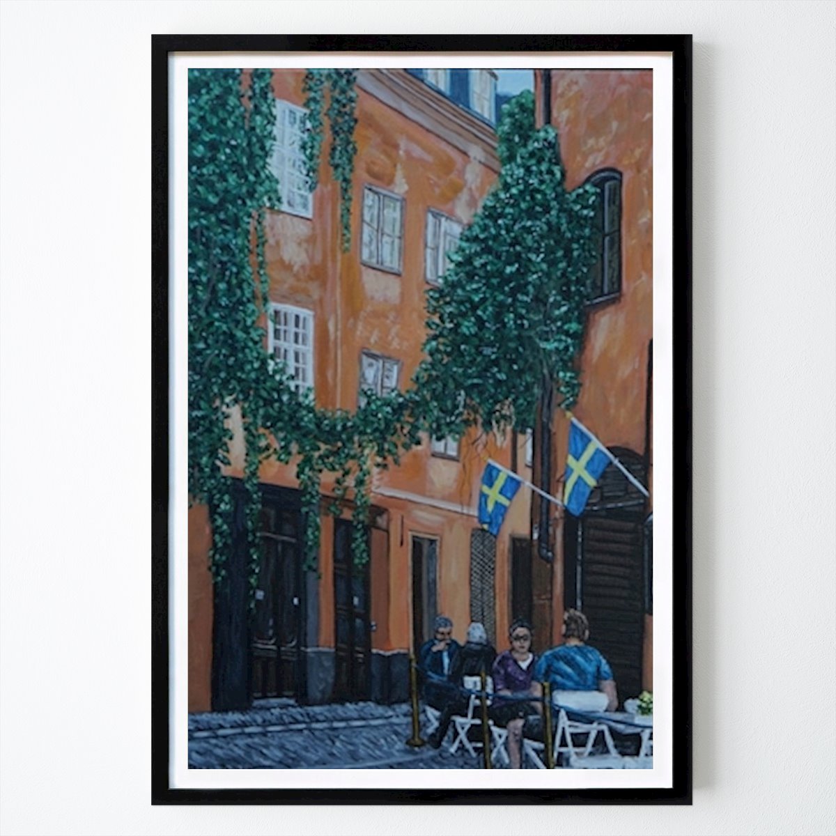 Stockholm Poster: Charming Swedish Street Café: A Taste of Stockholm in the Brända Tompten Place by Alena Drisner