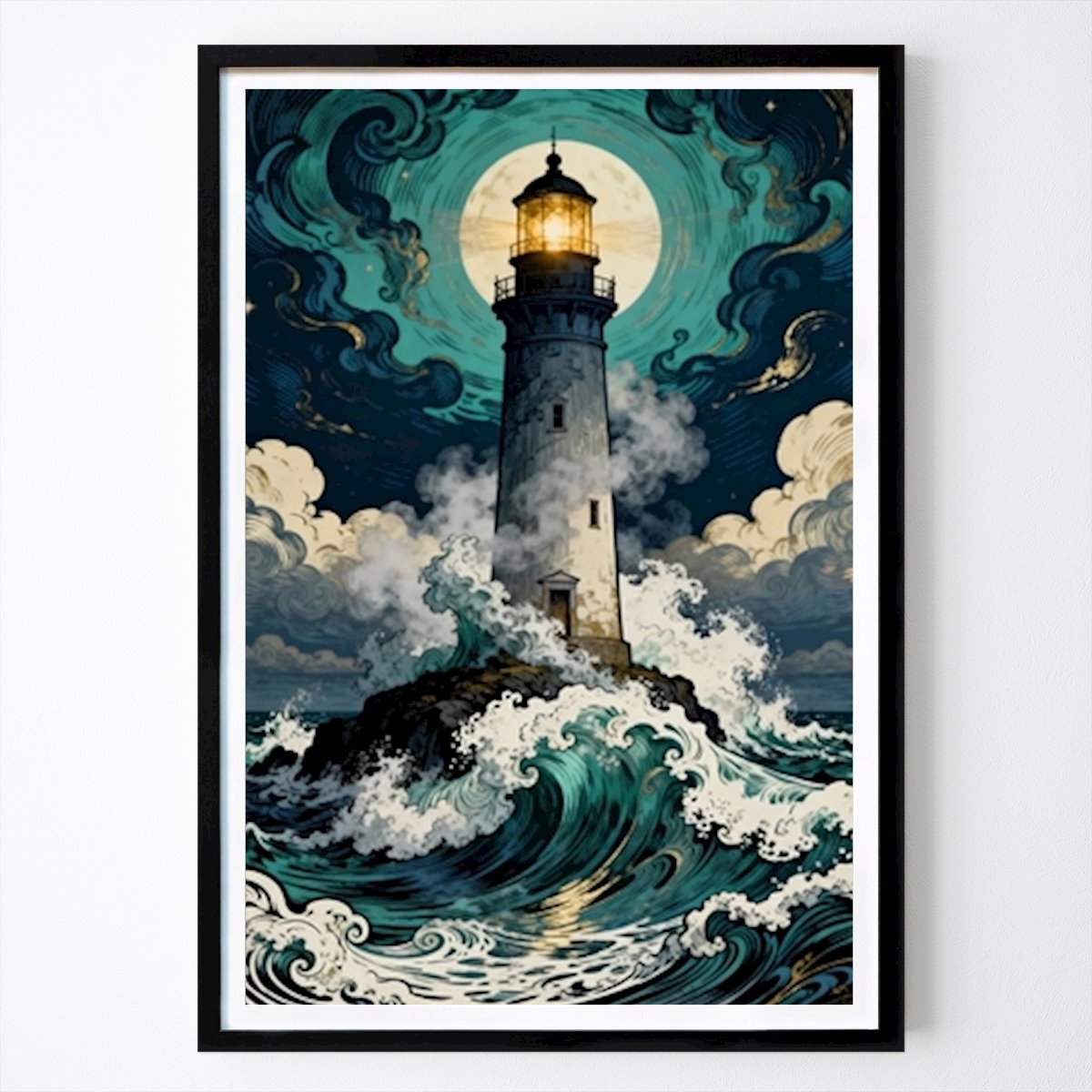 Places & Cities Poster: Guiding Light: A Stormy Night at the Lighthouse by Ethereal Prints