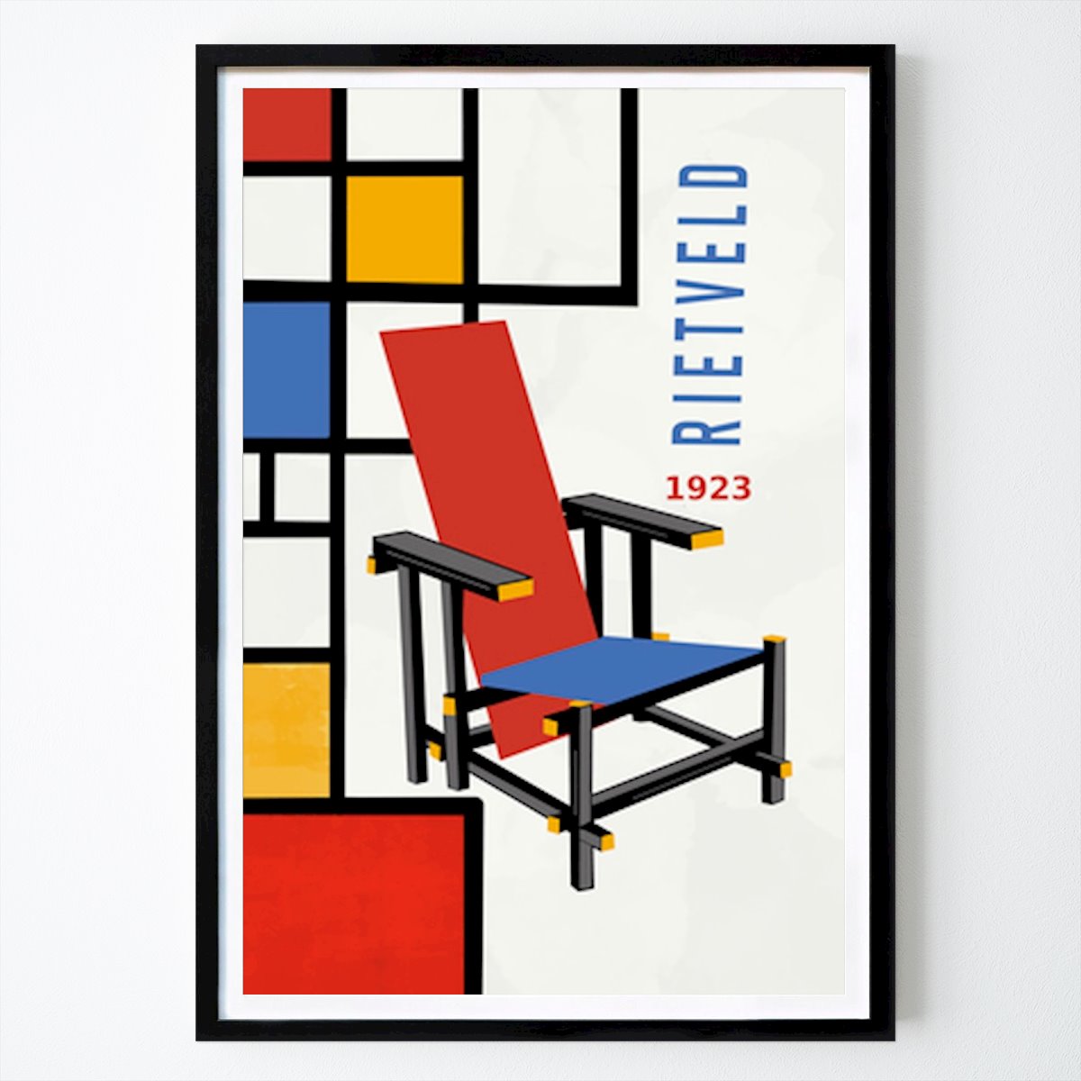Abstract Poster: Rietveld's Iconic Red and Blue Chair: A Modernist Masterpiece (1923) by Sannel Larson