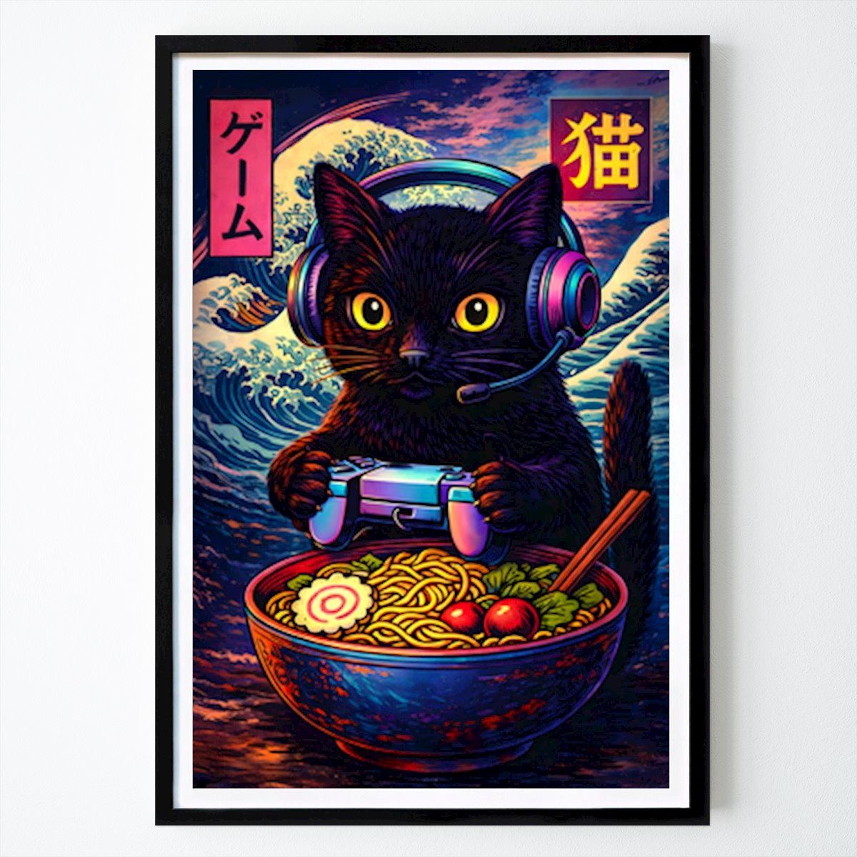 Retro & Vintage Poster: Gaming Cat: A Whimsical Fusion Of Noodles And Pixels by DupoSott
