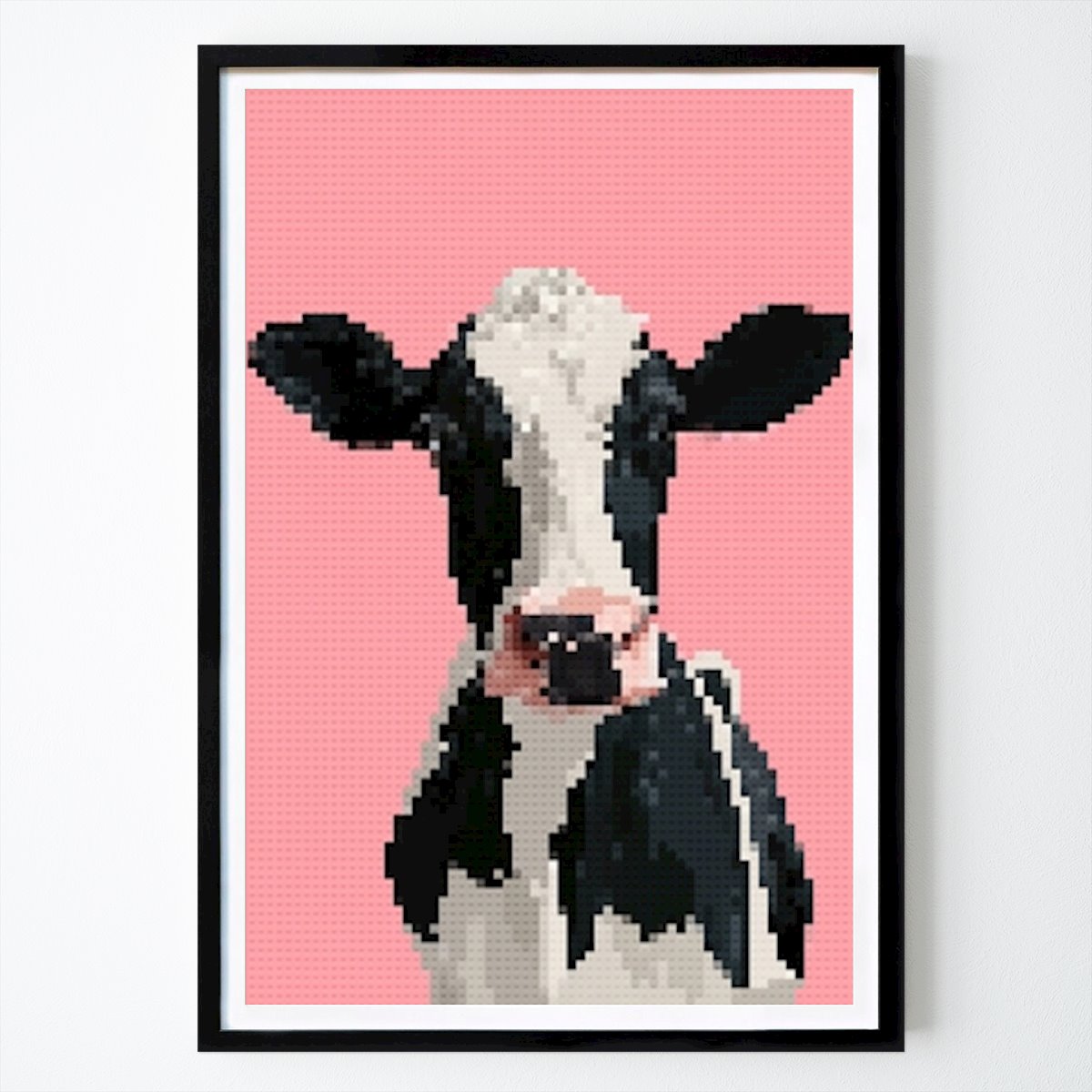 Black & White Poster: The Cow on Pink x Bricks by Decker Studios