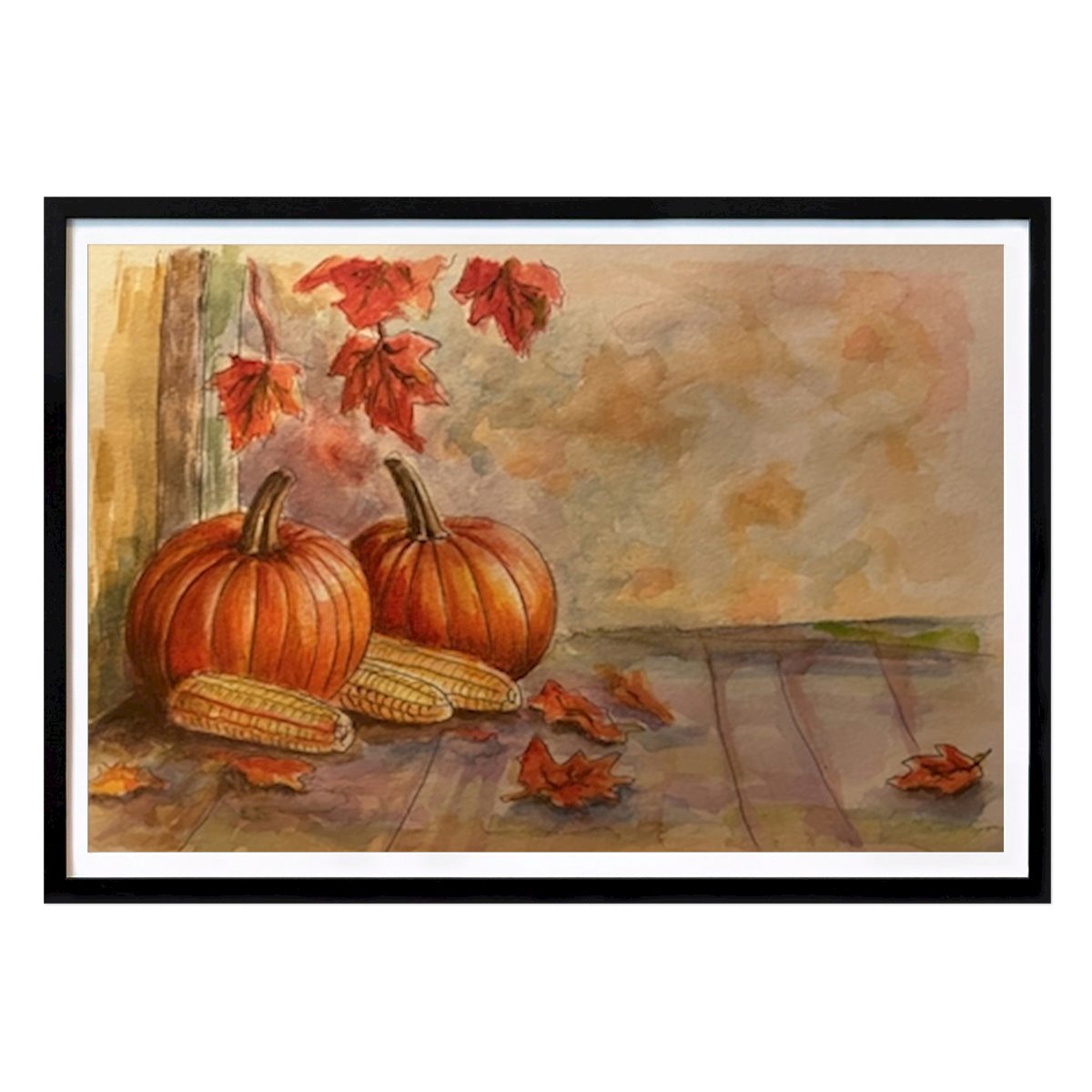 Botanical Poster: Autumn Harvest: A Cozy Still Life with Pumpkins and Corn, Sweden by Anando Mesic