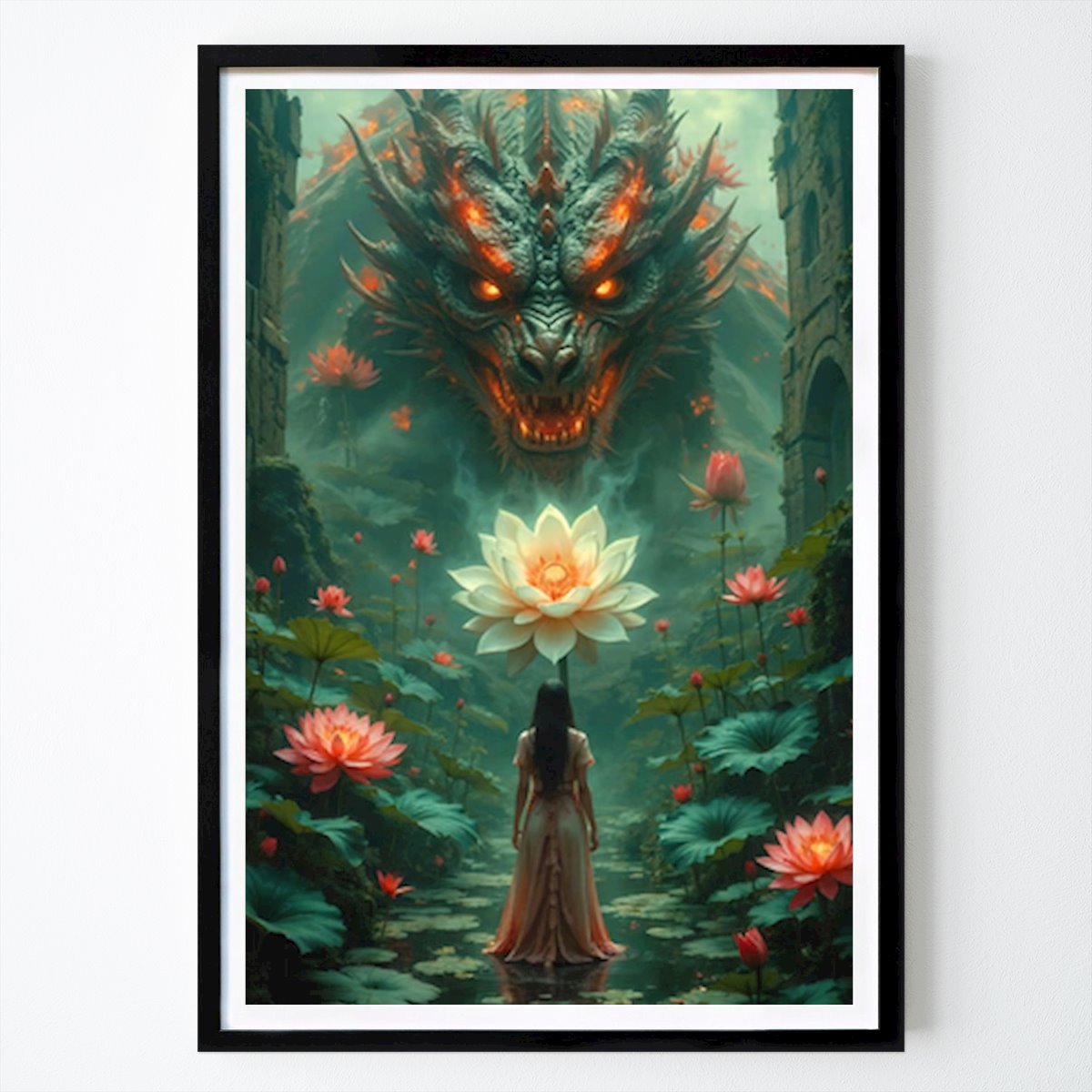 Människor & Porträtt Poster: Woman and dragon av Krzysztof Kobyłka