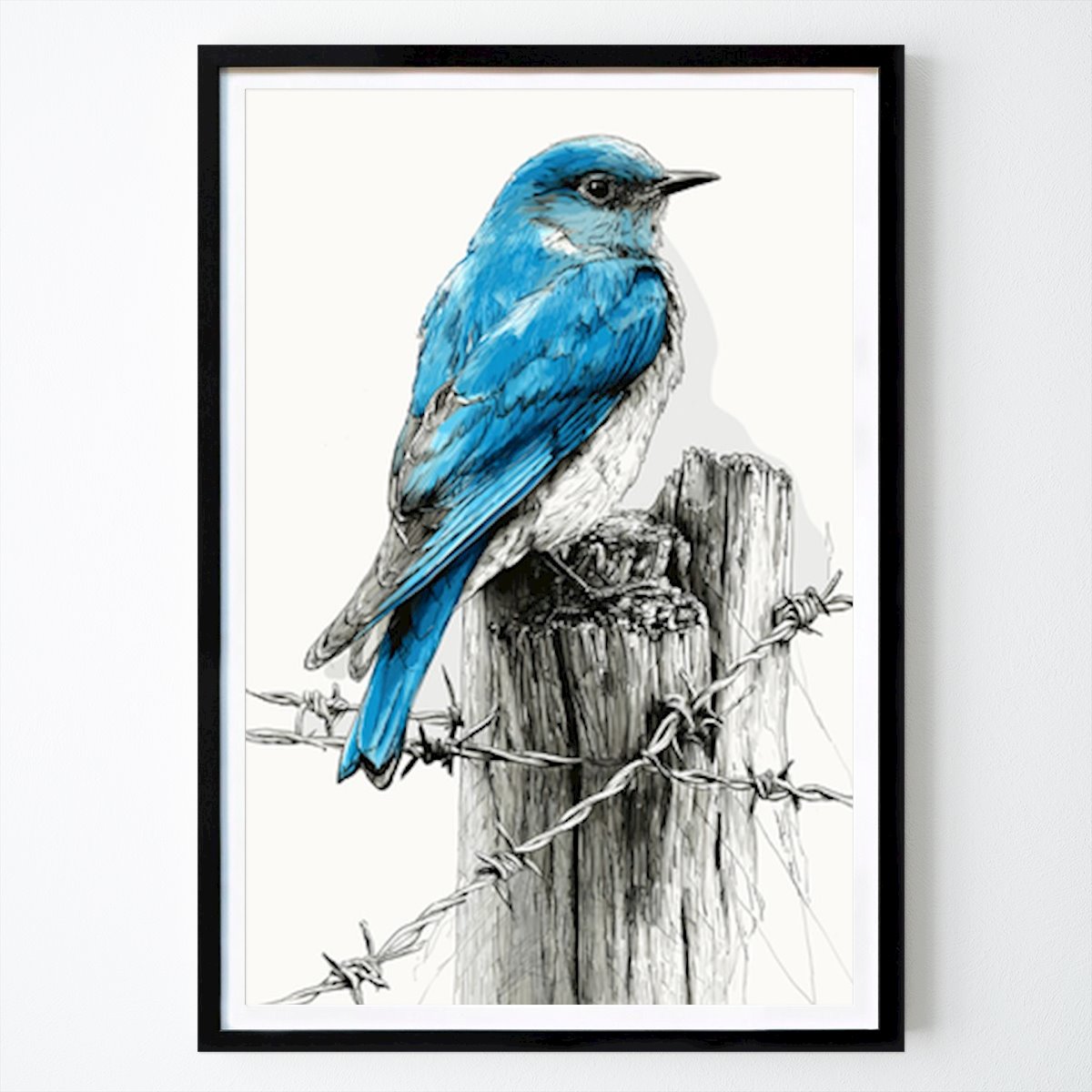 Illustration Poster: Blåfågel på taggtrådsstolpe: En touch av naturens elegans av Ahmad alwi