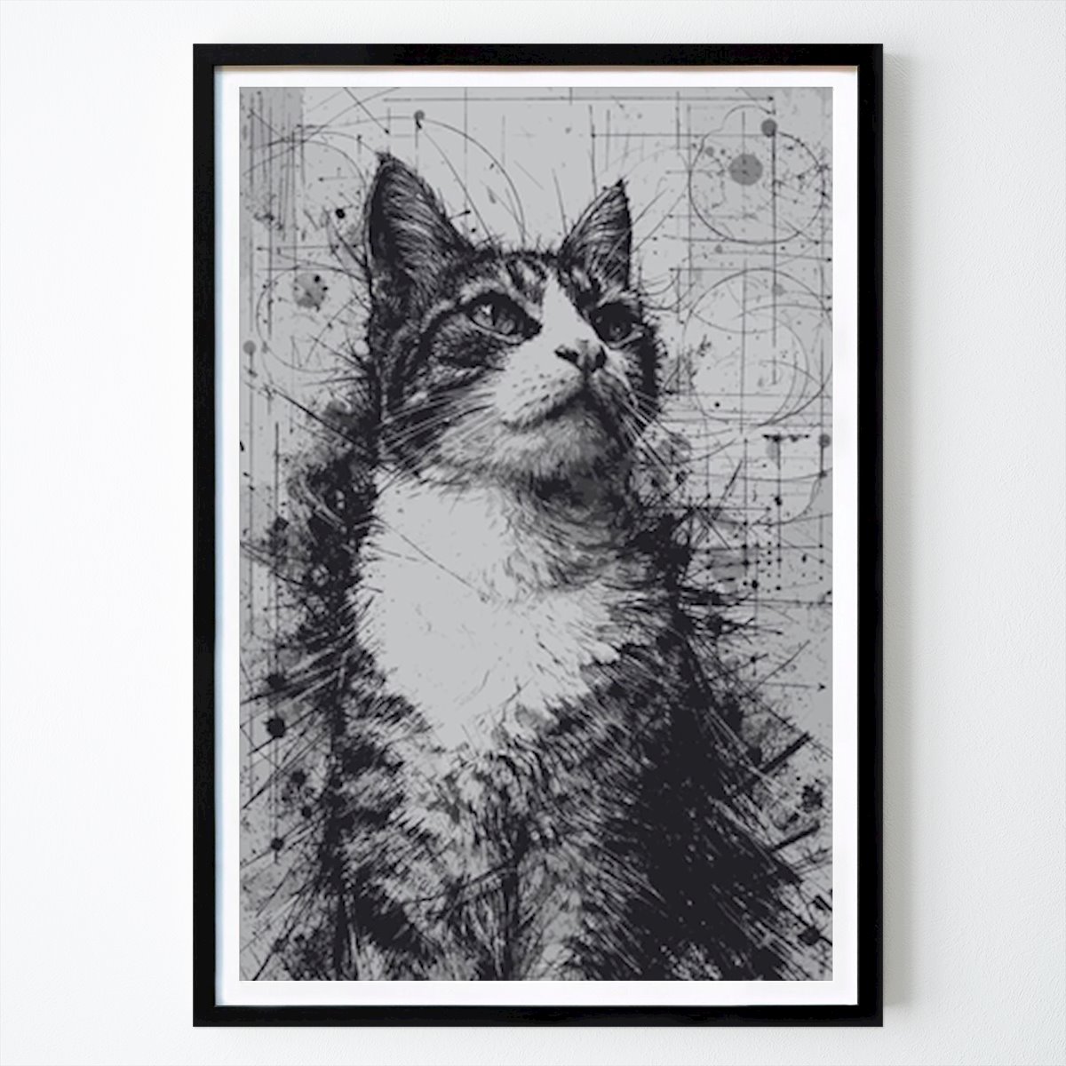 Black & White Poster: Whiskered Wisdom: A Cat's Contemplation by Broly