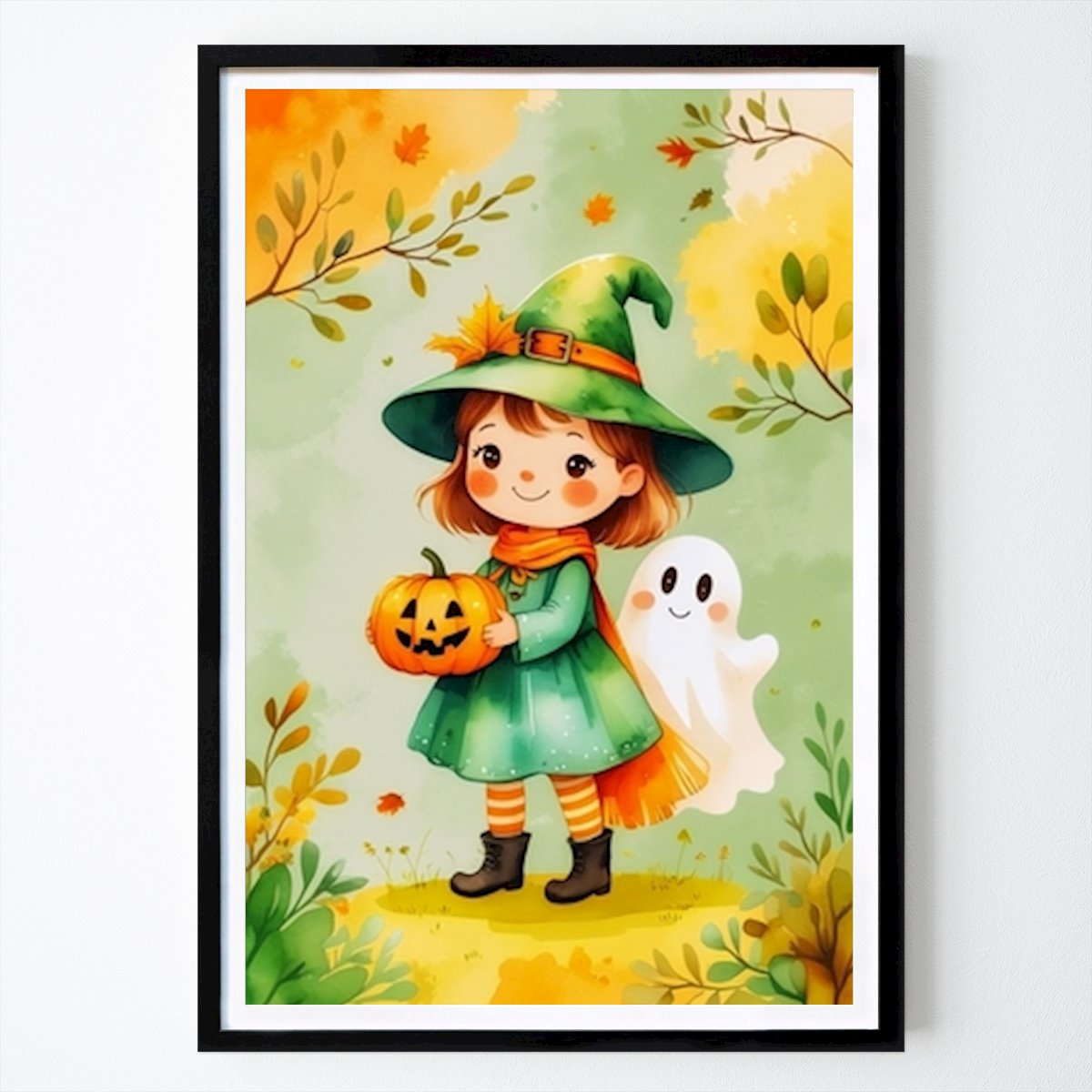 Kids Room Poster: Cute Little Witch Halloween Kids Wall Art – Pastel Nursery Decor by Hidayatullah
