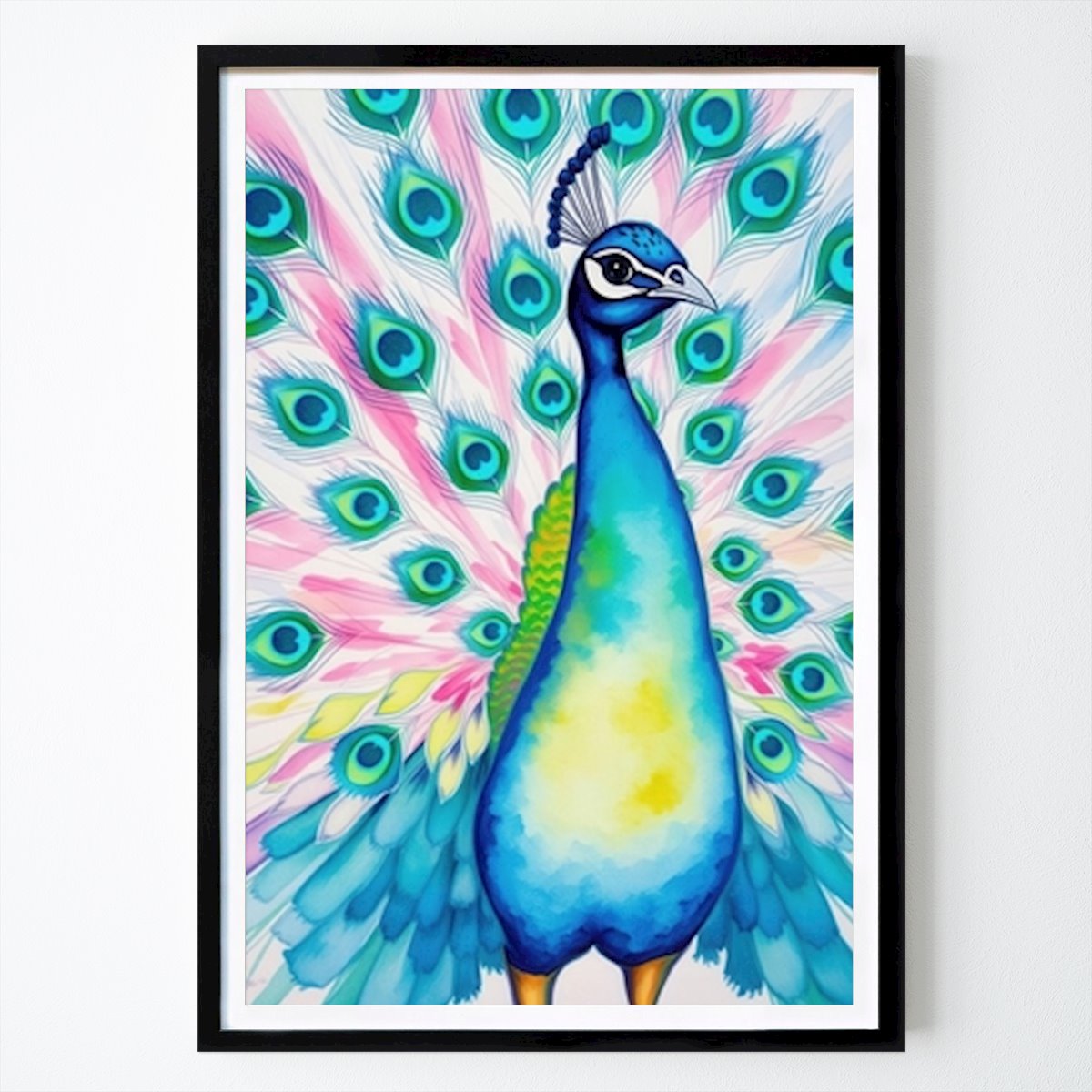 Fleurs & Plantes Affiche: Élégance vibrante : une présentation colorée de paons par Zake