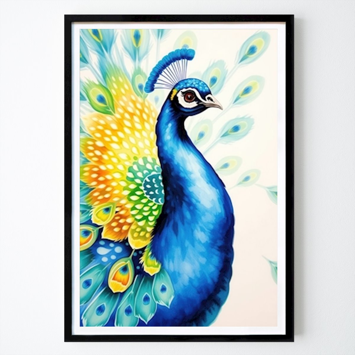Pop Art Poster: Vibrant Peacock Elegance: A Splash Of Color by Lakip