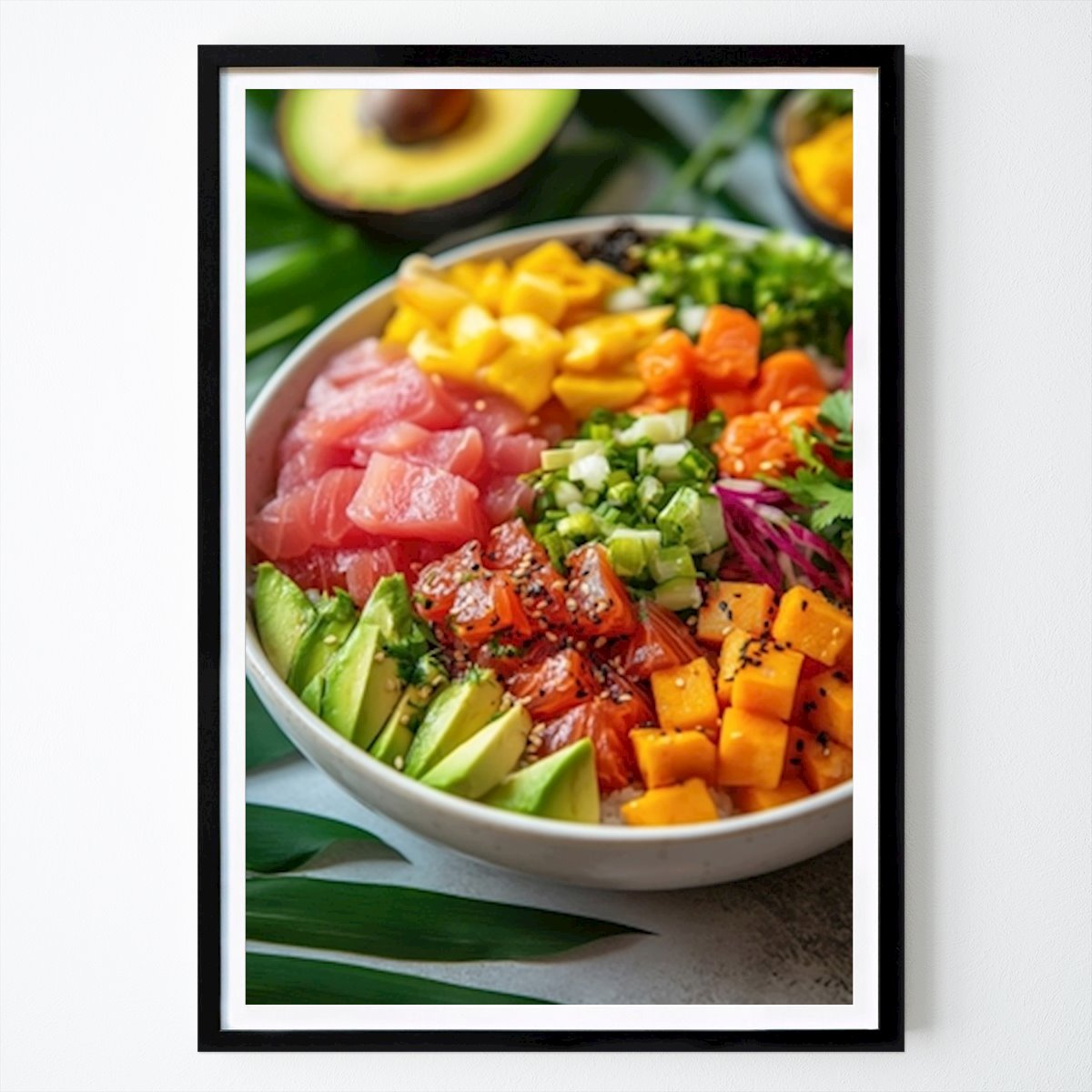 Kitchen Poster: Vibrant Poke Bowl: A Colorful Fusion Of Fresh Ingredients by Pia Srit