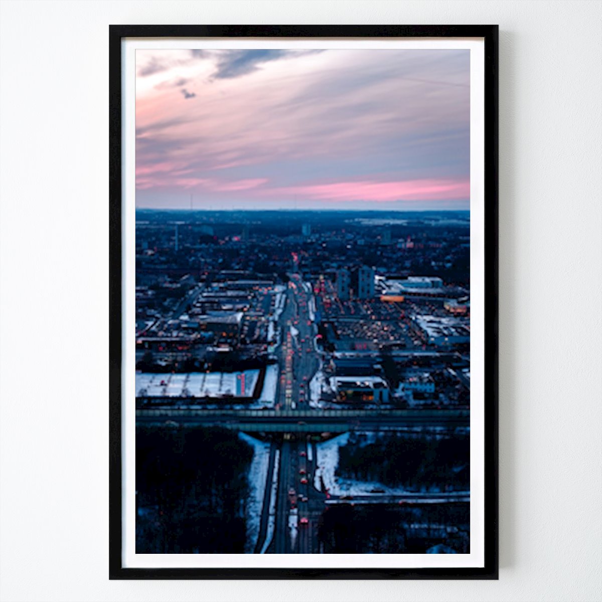 Nature Poster: Twilight Cityscape: The Road to Herning by Anders Dissing