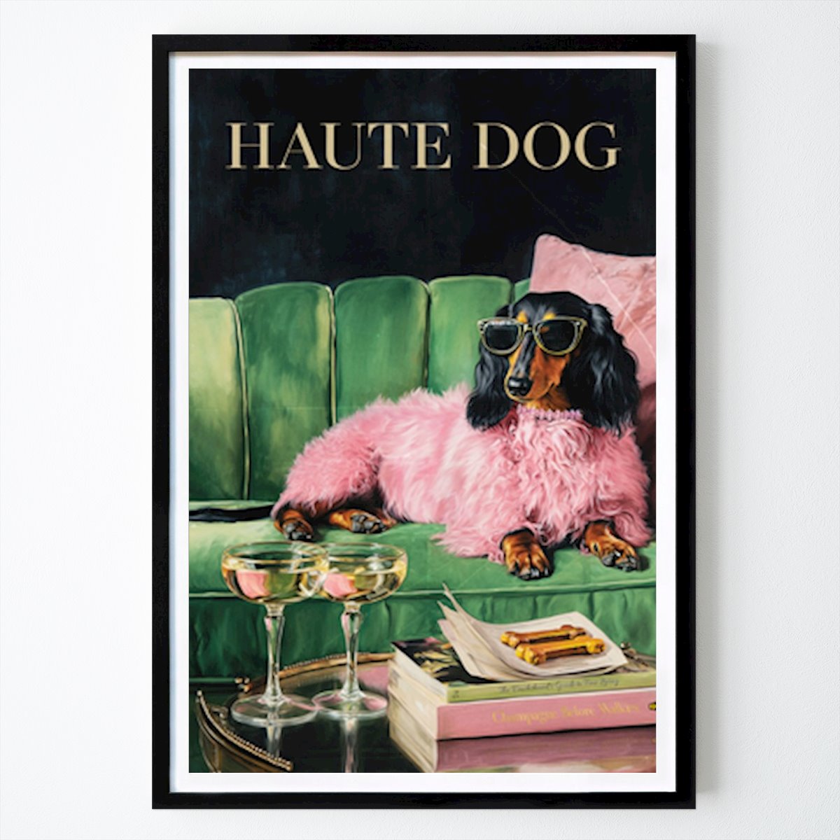 Animals Poster: Haute Dog – Luxury Dachshund With Champagne by Decker Studios