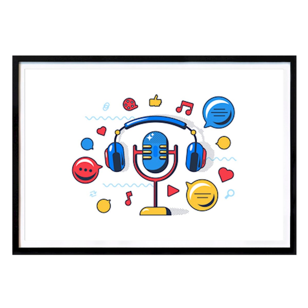 Auto Poster: Lebendige Podcast-Vibes: Ein farbenfrohes Mikrofon- und Kopfhörerdesign von Marika Barsrsind