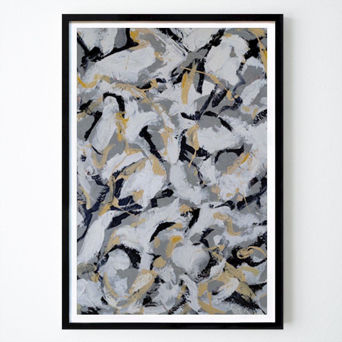 Abstract Poster: Abstract Whirlwind: A Dance of Monochrome and Gold by Michael Cross