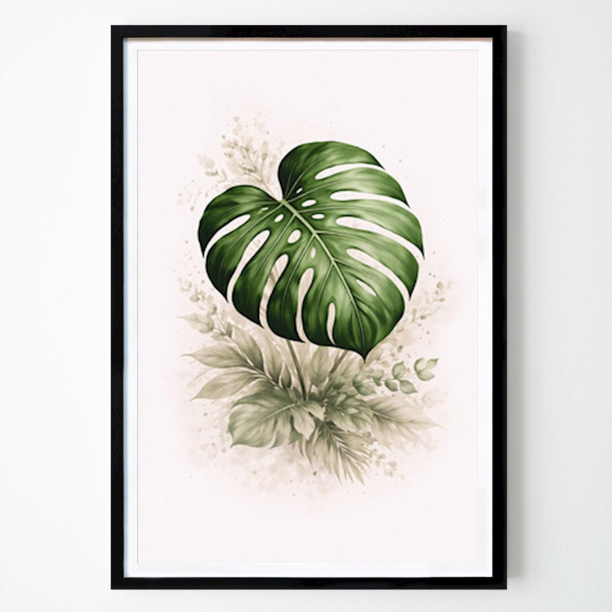 Italien Plakat: Monstera Leaf Blød Botanisk Kunst av Sukasidat