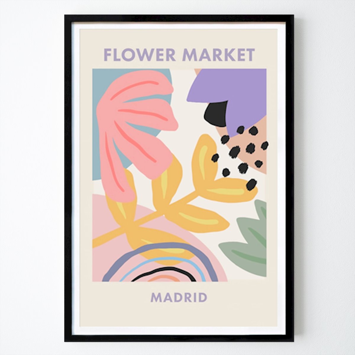 Pop Art Poster: Madrid Flower Market - Danish Pastel Retro Travel Poster by Kamron Devron