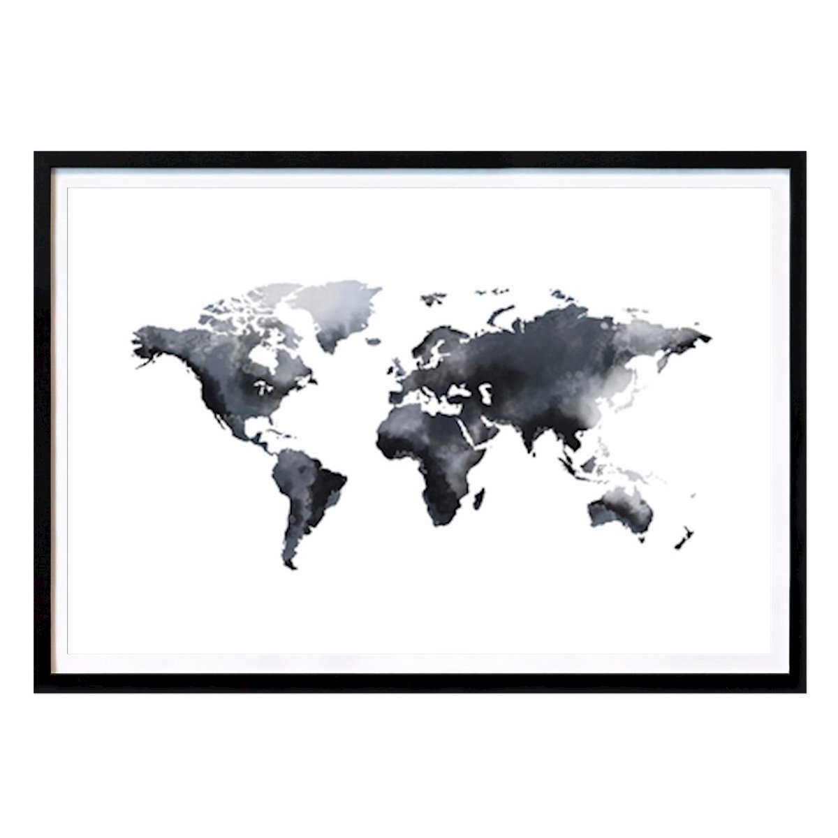 Abstract Poster: Monochrome World Map: A Modern Artistic Interpretation by THE MIUUS STUDIO