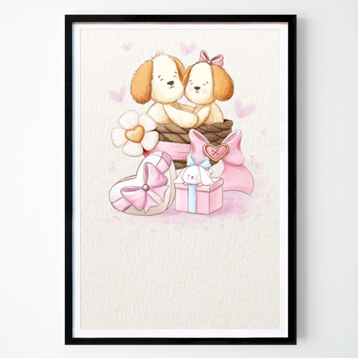 Illustration Plakat: Bedårende hvalpe forelskede: En sød Valentinsdag-illustration av Xuan Thai