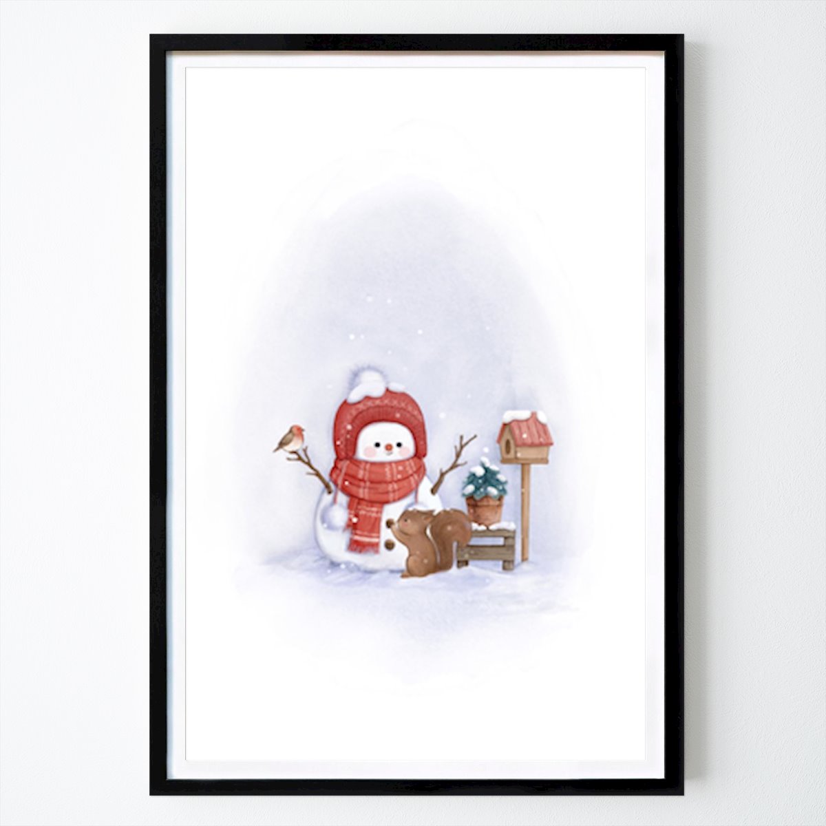 Animal Affiche: Fantaisie d’hiver : Les compagnons douillets d’un bonhomme de neige par Xuan Thai