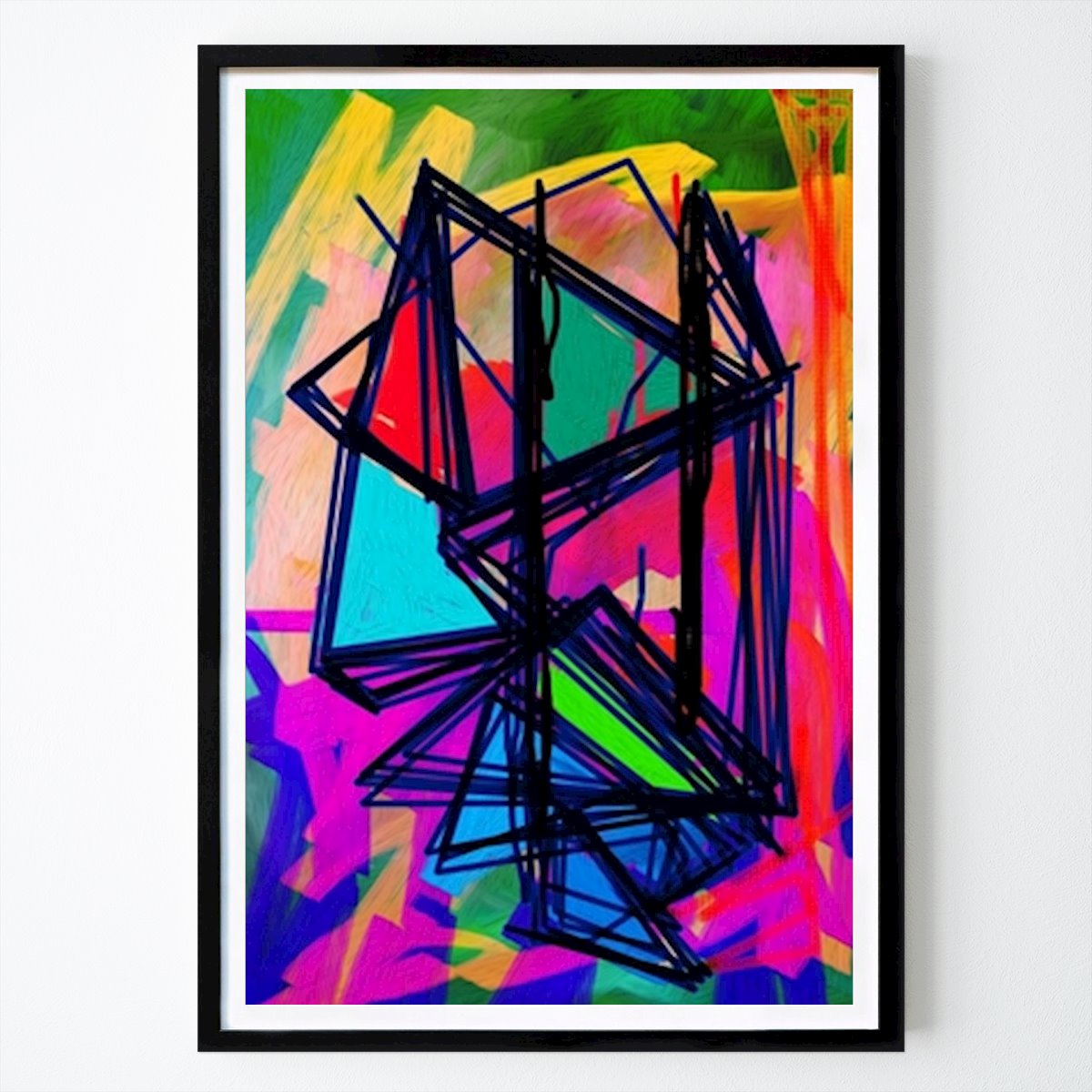 Abstract Poster: Vibrant Geometric Chaos: A Modern Abstract Expression by Lembayung senja studio [Vintage Poster]