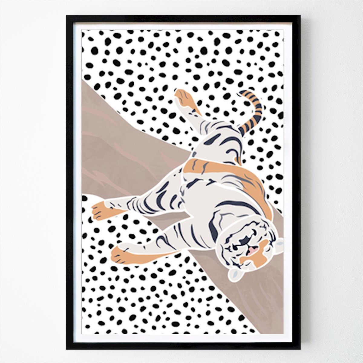 Illustratie Poster: Chill vibes: Een ontspannen tijger in een speels patroon van Sarah Manovski