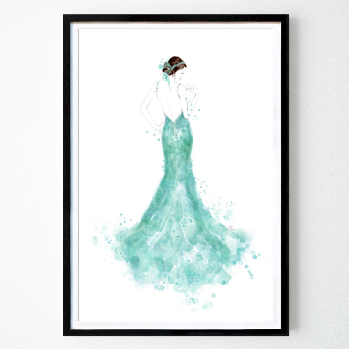 Illustration Poster: Elegance in Aqua: A Fashion Illustration by Rosana Laiz Blursbyai