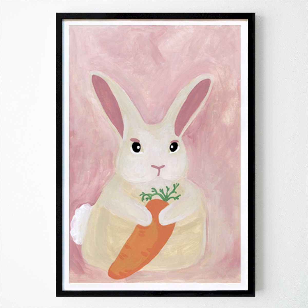 Illustration Poster: Whimsical Bunny With Carrot Delight by Rosana Laiz Blursbyai