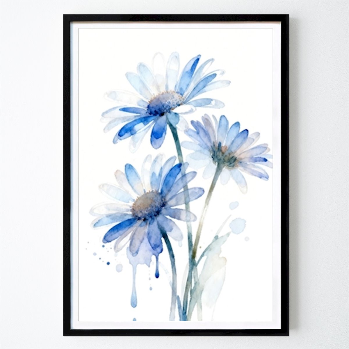 Kukat & Kasvit Juliste: Blue Serenity Blooms – Elegant Minimalist Watercolor Flower Painting tekijänä Tom Flower Wall Decoration