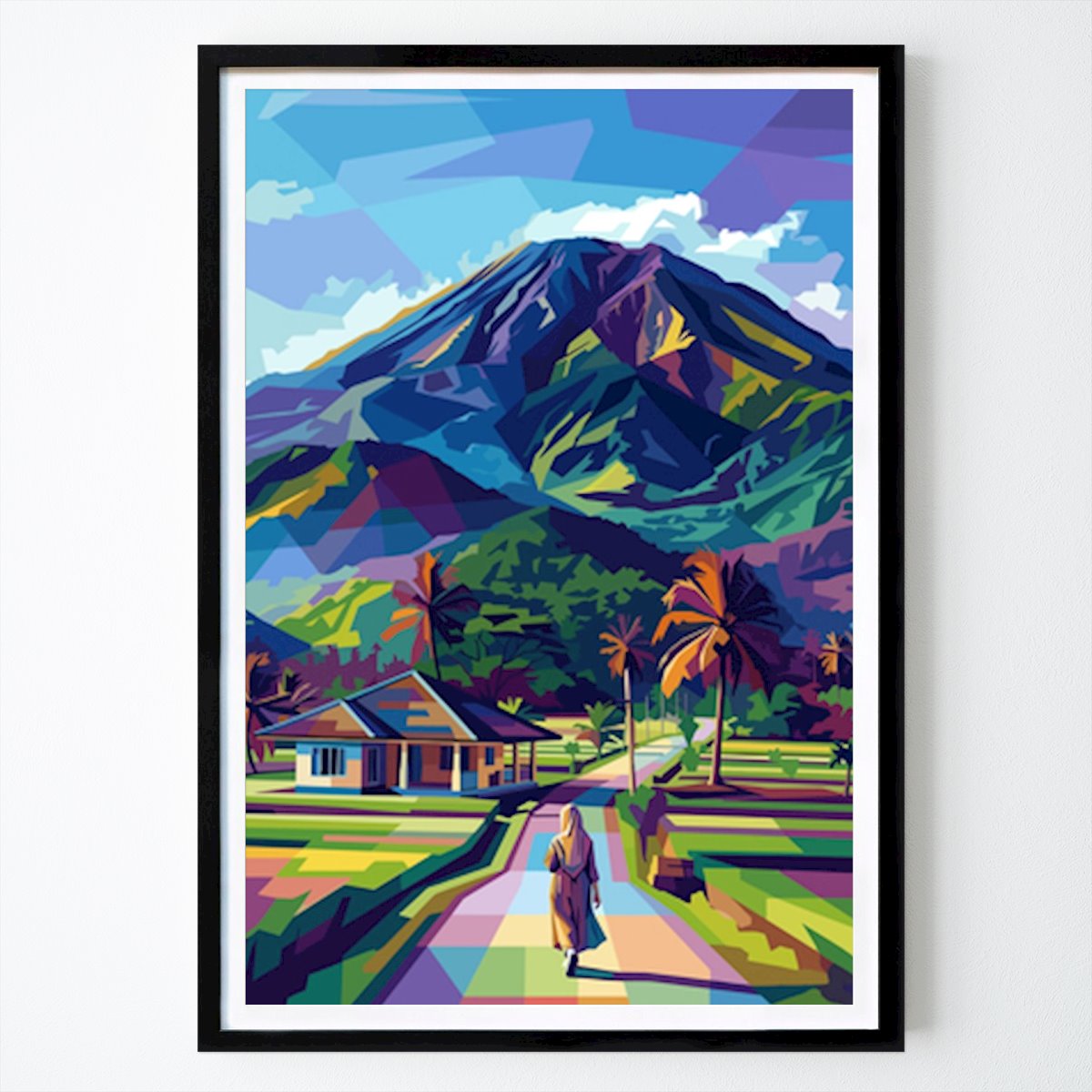 Illustration Poster: Journey Through Vibrant Landscapes: A Serene Path to the Mountains by Lauracitra
