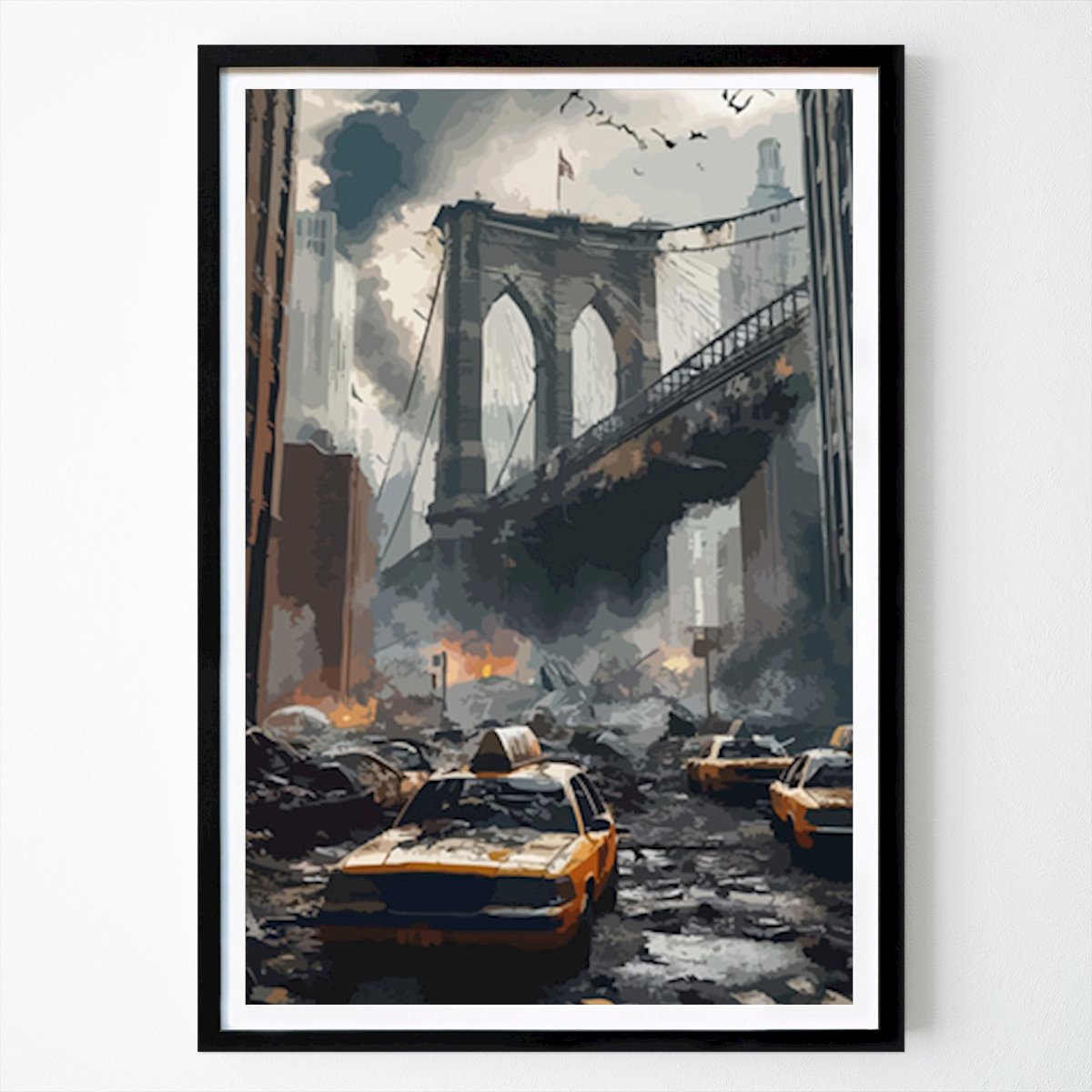 New York Poster: Post-Apocalyptic New York: The Fall of the Brooklyn Bridge by Farizal Farida