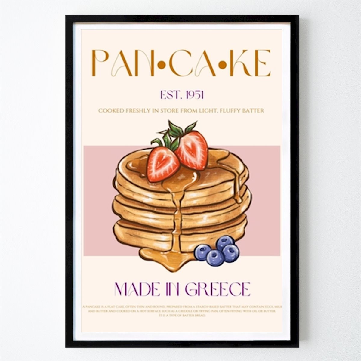 Küchen Poster: Vintage-Pfannkuchenposter mit Erdbeeren und Blaubeeren von Nazma Khokhar