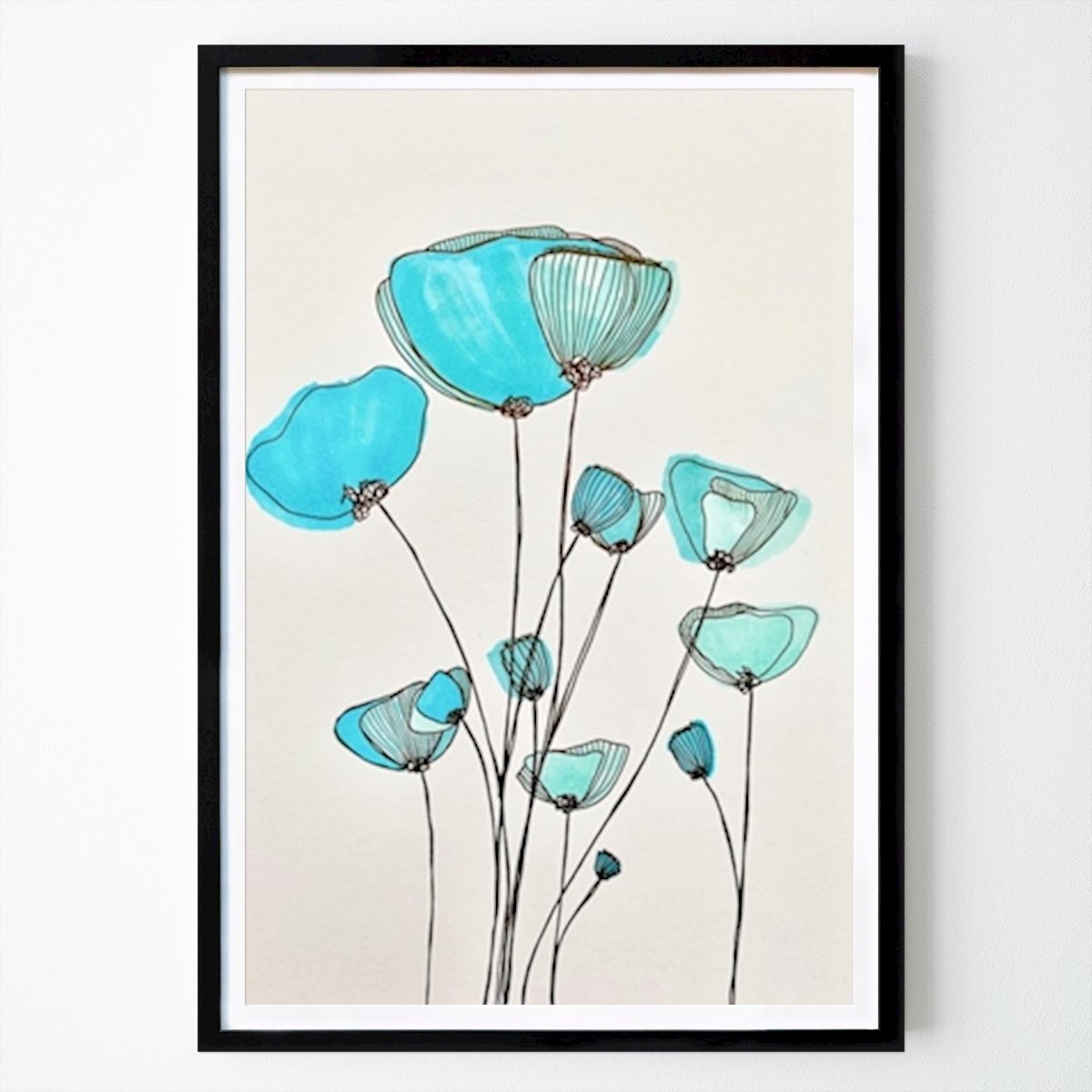 Botanical Poster: Blue poppies by Sarah Rautell