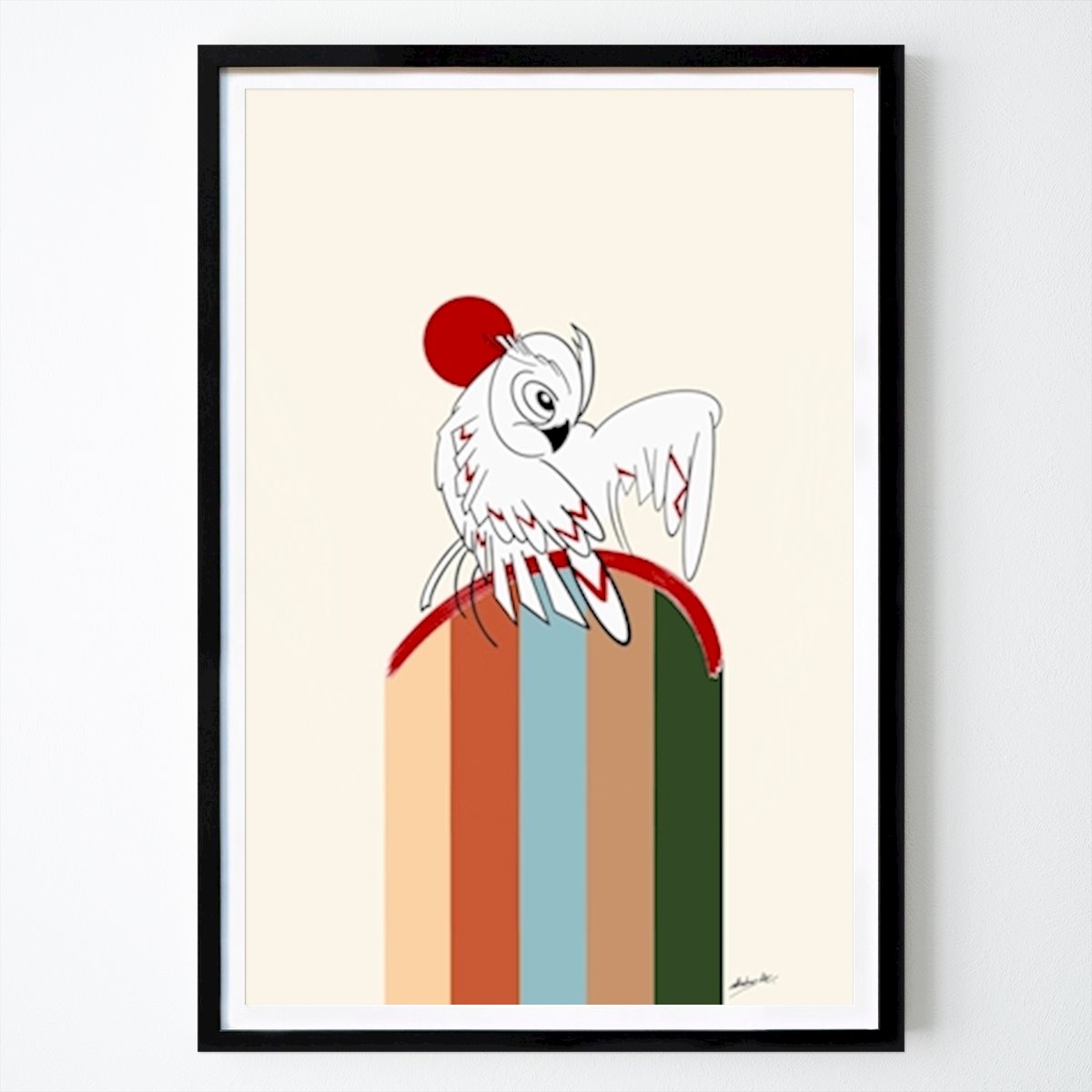 Retro & Vintage Poster: Eule mit Regenbogen der Farben von Lior Elkabas