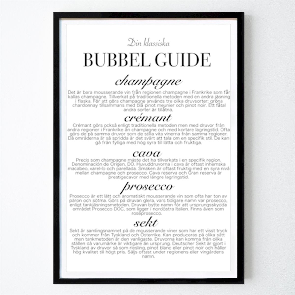 Black & White Poster: Bubbly wine guide by Malin Sundström