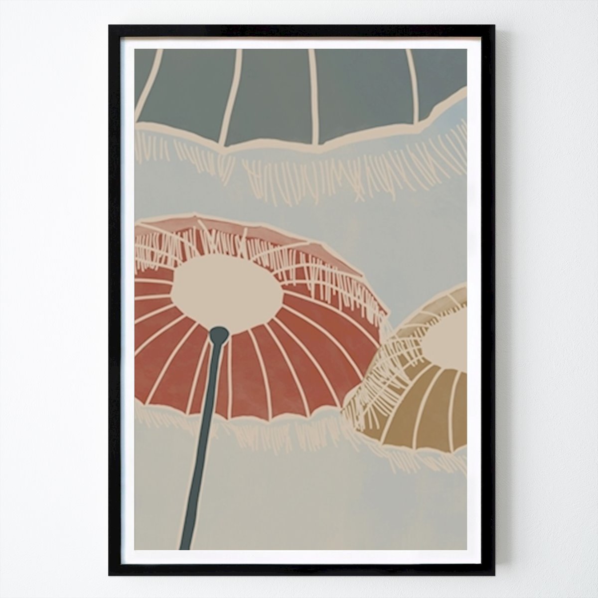 Natuur Poster: Op het strand - Parasols van Kunga by The Artcircle