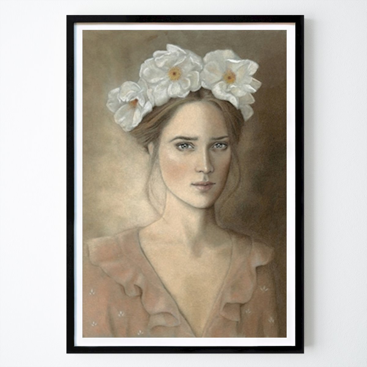 Retro & Vintage Plakat: Jente med blomsterkrans av Caroline Johanna