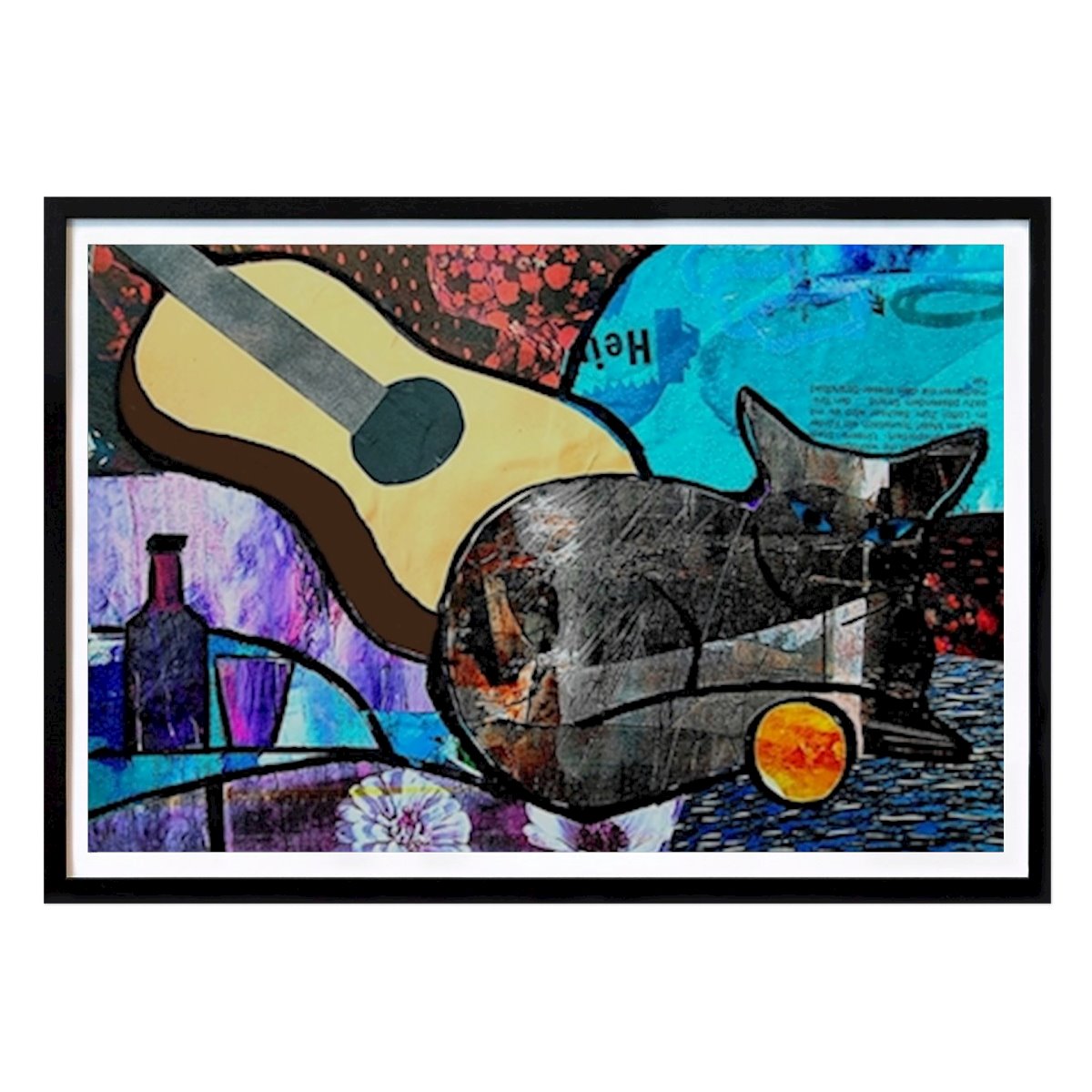 Musik Poster: Stilleben med katt & gitarr av Jutta Lorsch
