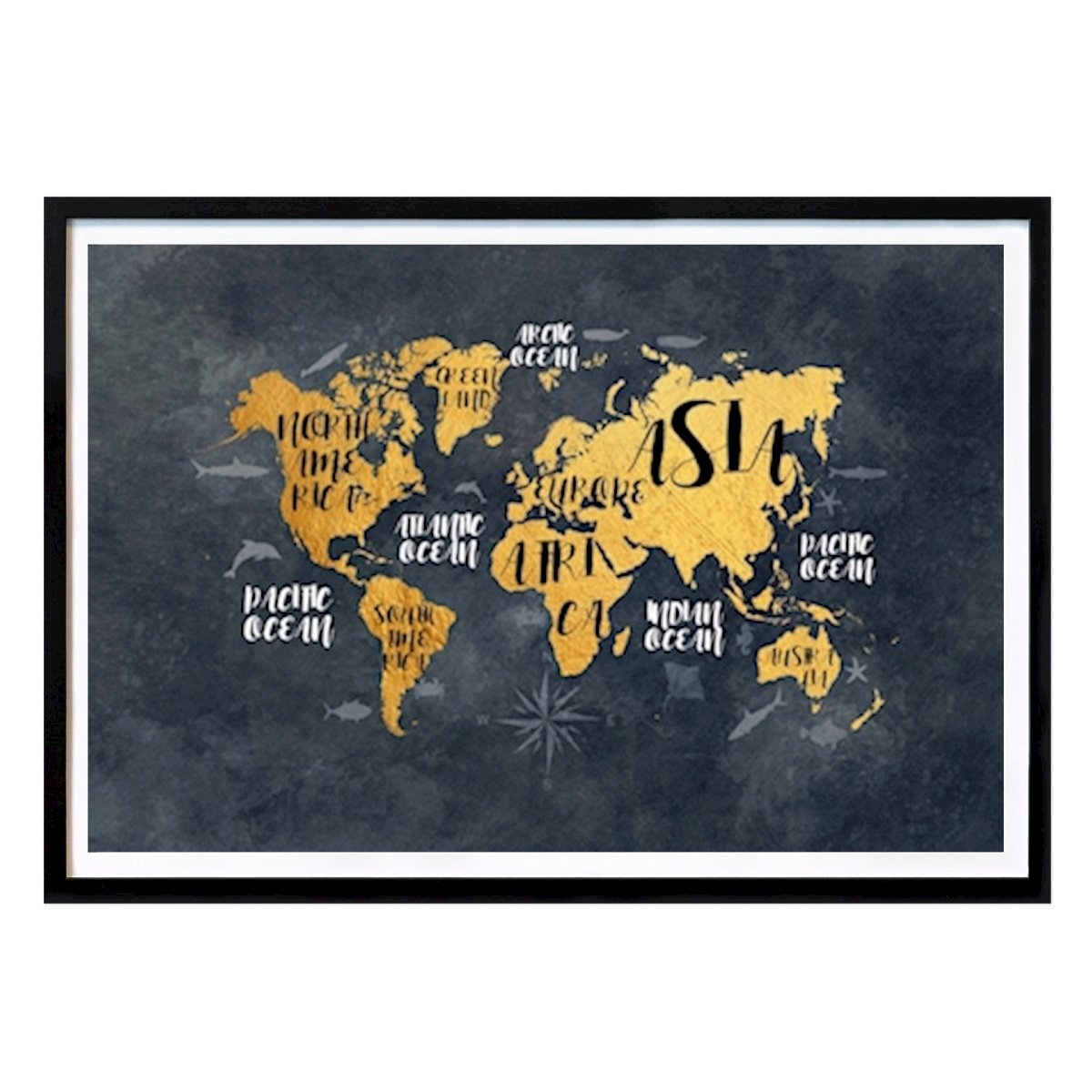 Artistic Poster: World map - gold and black by Justyna Jaszke