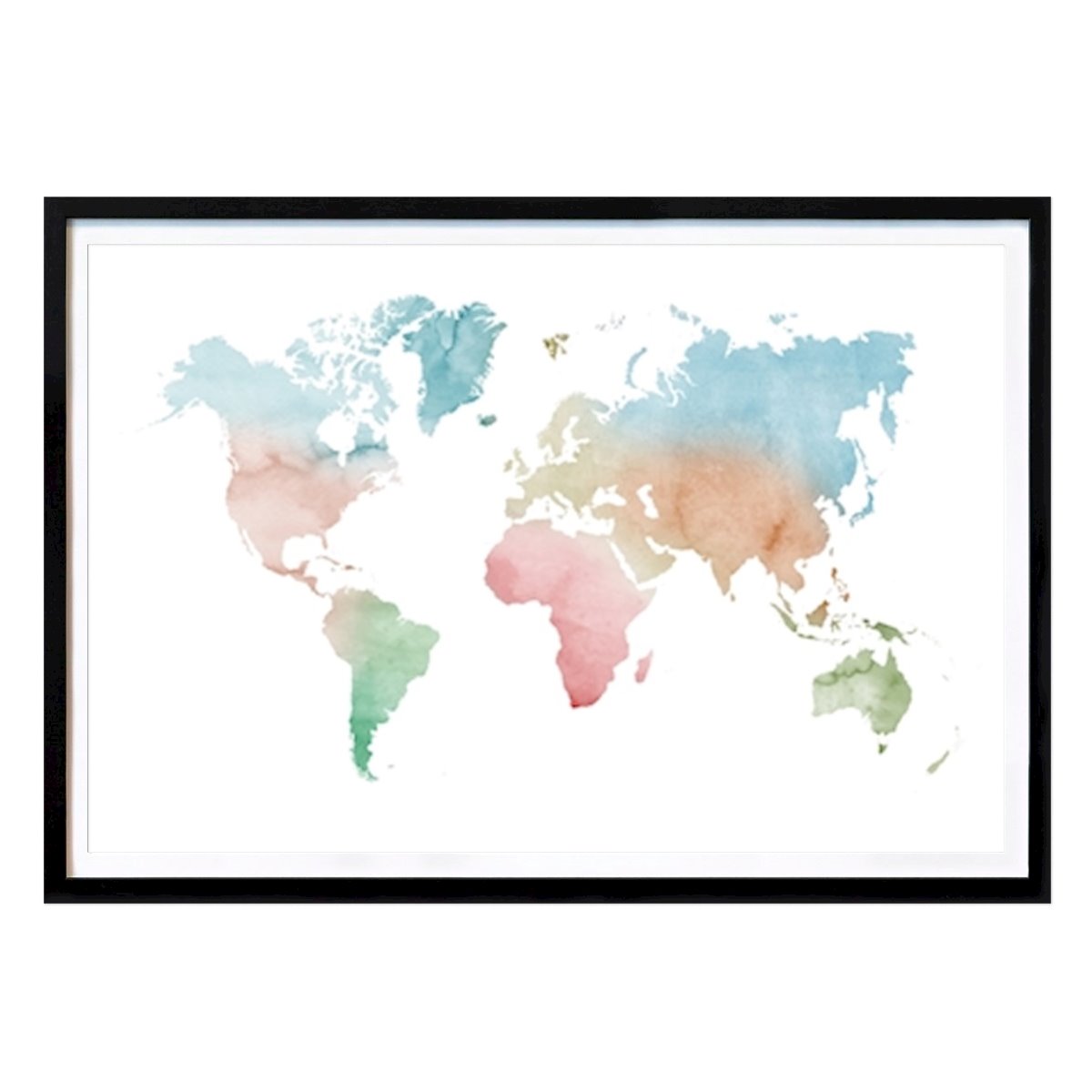 Places & Cities Poster: Watercolor world map - Pastels by Nouveau Prints