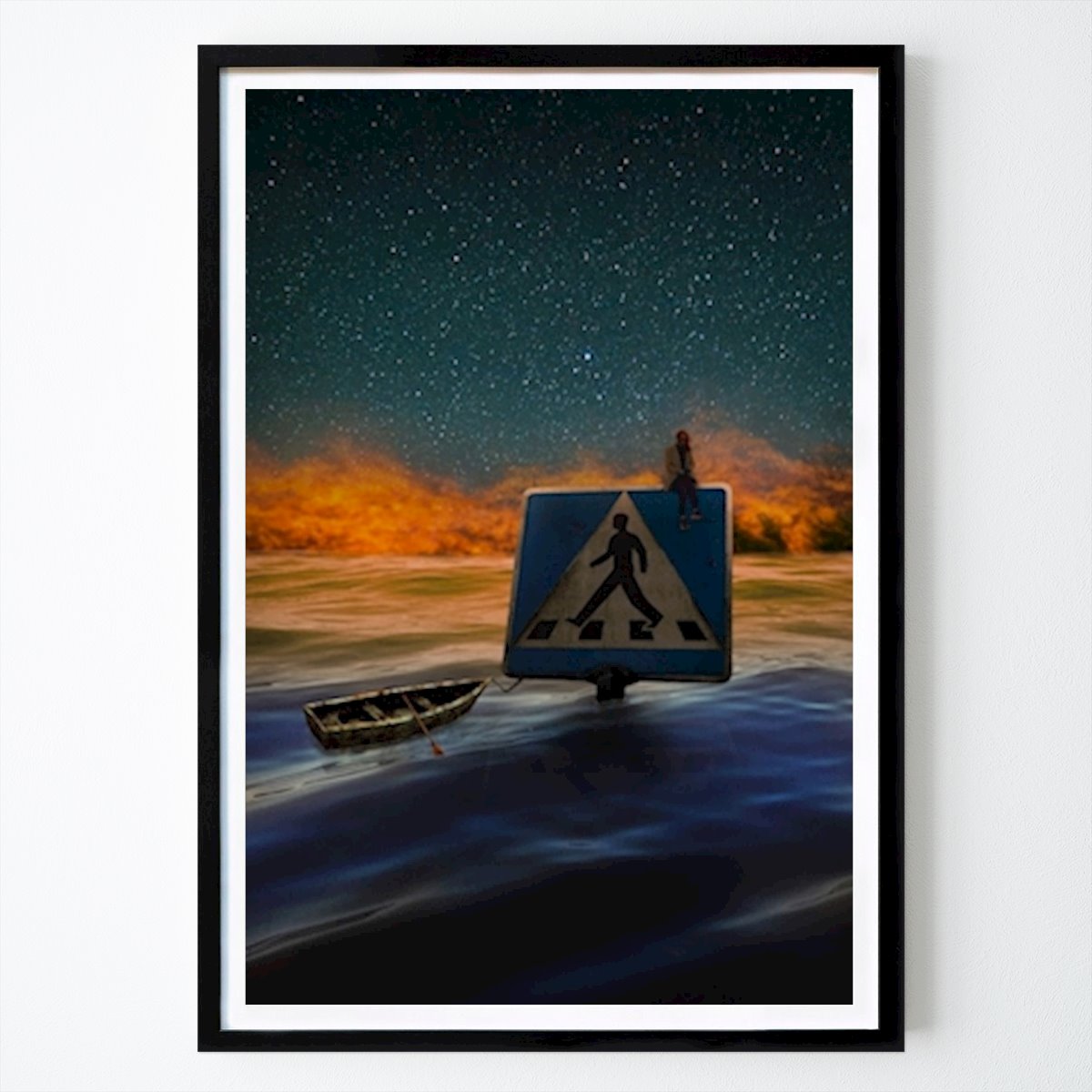 Lifestyle Poster: Frau sitzt auf Verkehrsschild von Niklas Storm