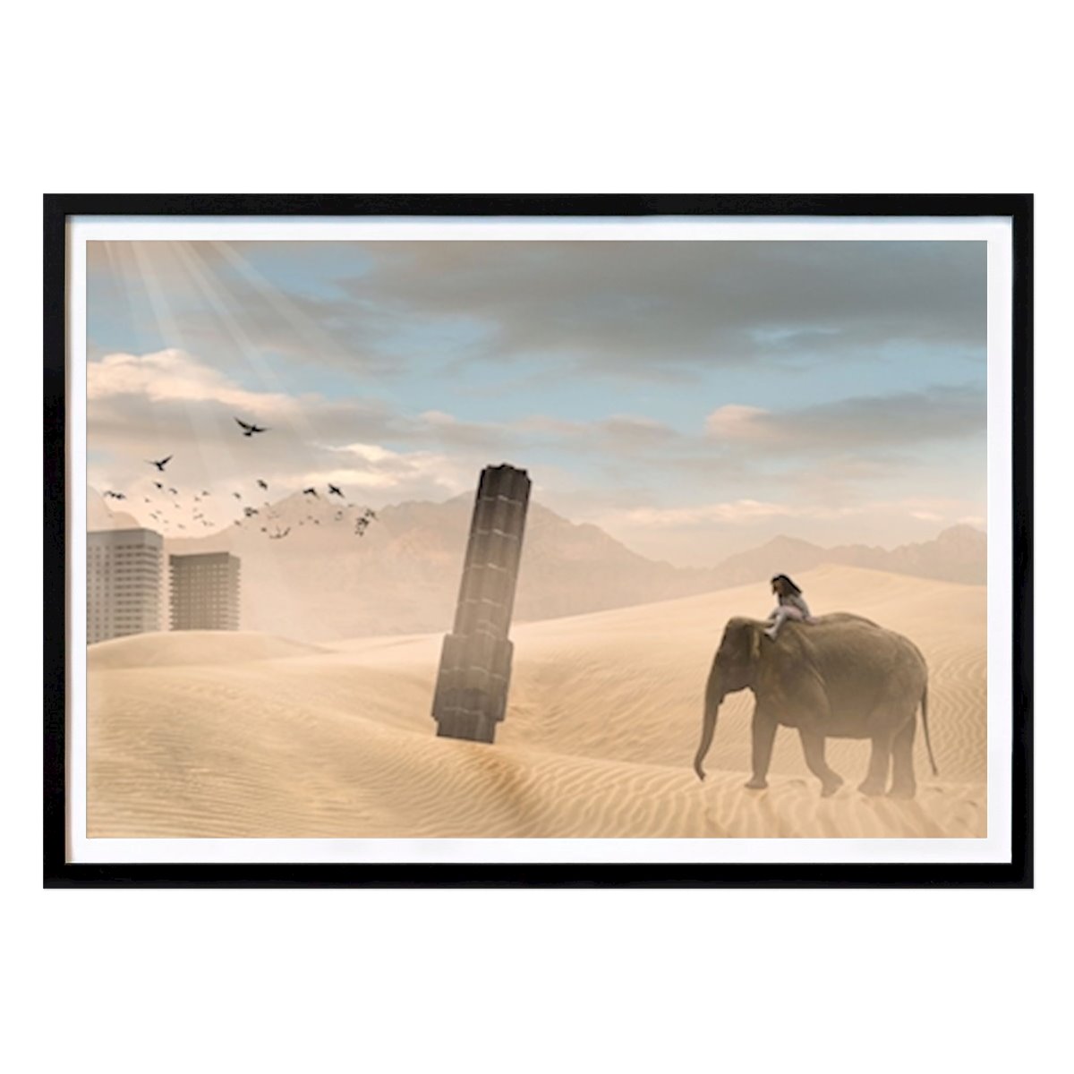 Platser & Städer Poster: Flicka på elefant i öken av Niklas Storm