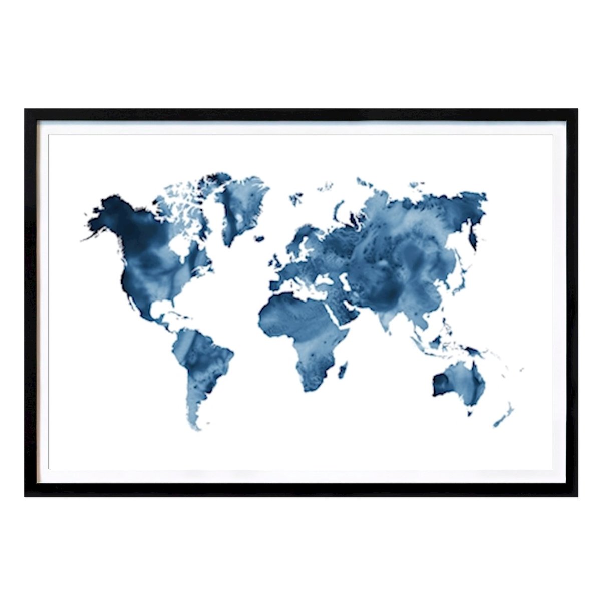 Places & Cities Poster: Blue watercolor world map by Nouveau Prints
